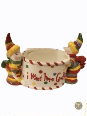 Bud For Silvestri Festive Elf Candy Bowl - White with Multicolor Stripes